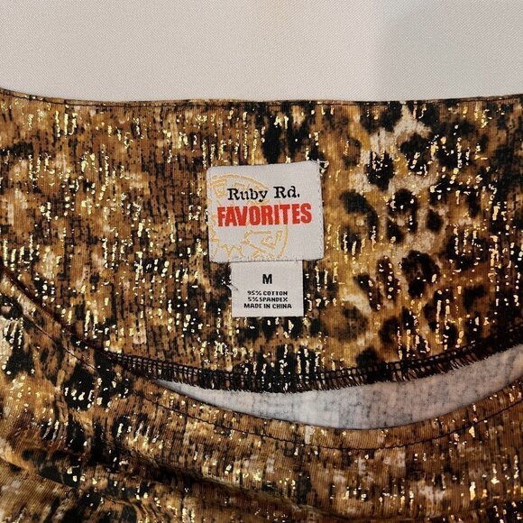 Ruby Rd. Favorites Animal Print Gold Metallic 3/4 Sleeve Pullover Size M EUC - Picture 3 of 9
